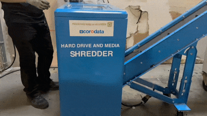 hard drive shredding and media destruction in progress